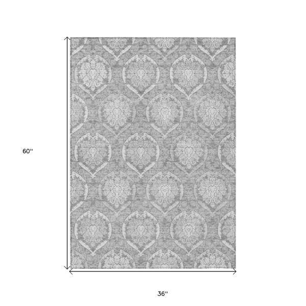 3' X 5' Gray And Silver Medallion Washable Indoor Outdoor Area Rug