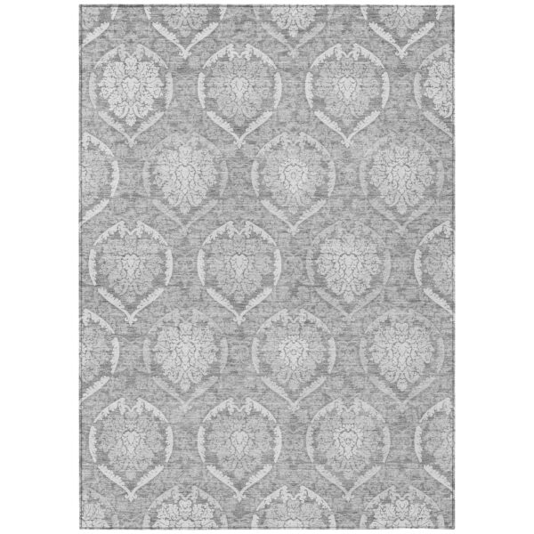 3' X 5' Gray And Silver Medallion Washable Indoor Outdoor Area Rug