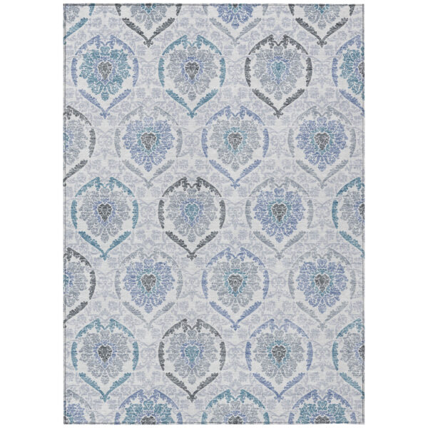 5' X 8' Gray And Denim Blue Medallion Washable Indoor Outdoor Area Rug