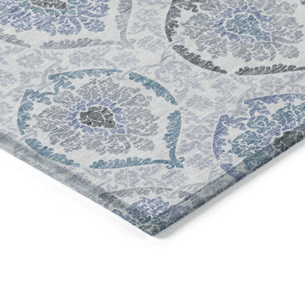 5' X 8' Gray And Denim Blue Medallion Washable Indoor Outdoor Area Rug