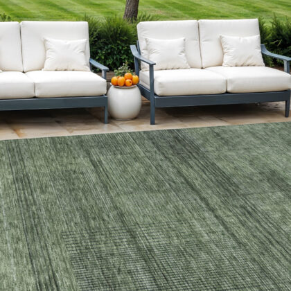 8' X 10' Olive Green And Gray Striped Washable Indoor Outdoor Area Rug