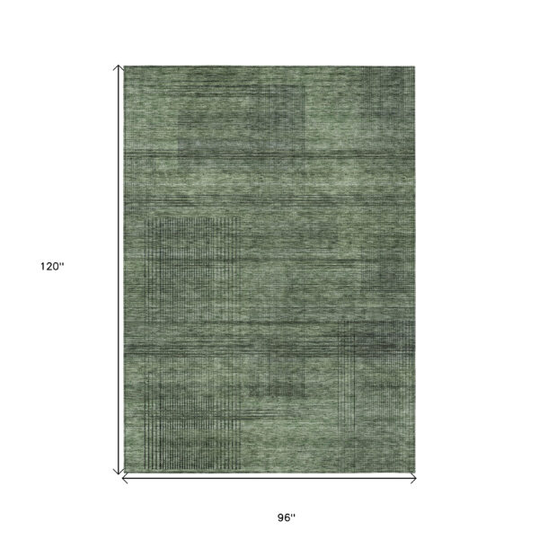 8' X 10' Olive Green And Gray Striped Washable Indoor Outdoor Area Rug