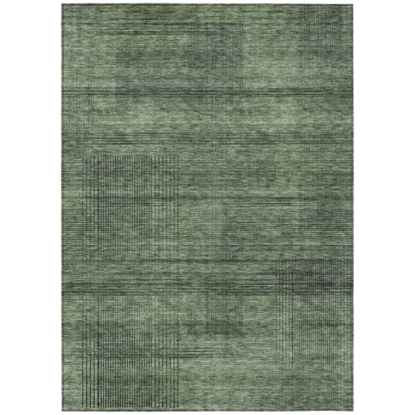 8' X 10' Olive Green And Gray Striped Washable Indoor Outdoor Area Rug
