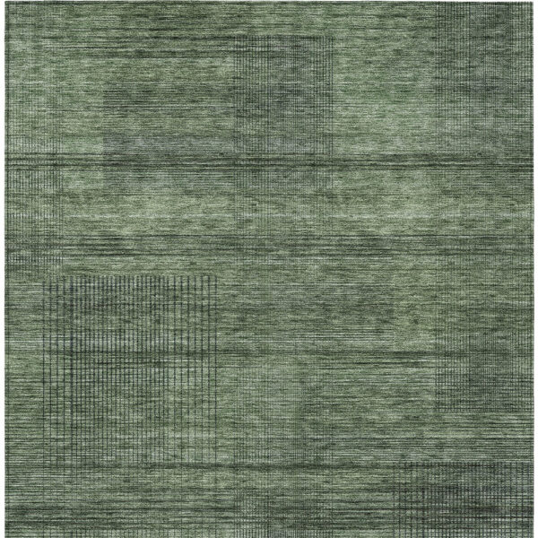 8' X 10' Olive Green And Gray Striped Washable Indoor Outdoor Area Rug