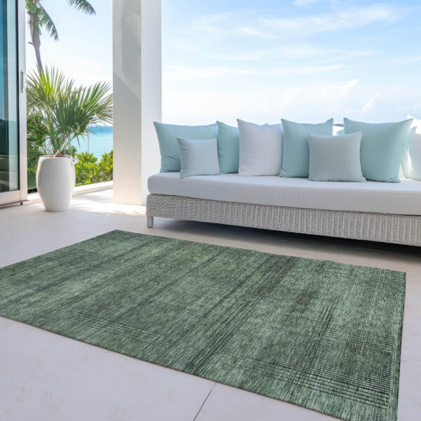 8' X 10' Olive Green And Gray Striped Washable Indoor Outdoor Area Rug