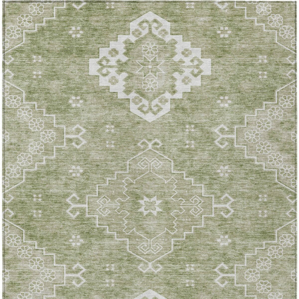 10' X 14' Artichoke Green Beige And Ivory Medallion Washable Indoor Outdoor Area Rug