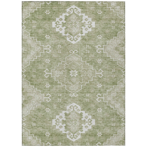10' X 14' Artichoke Green Beige And Ivory Medallion Washable Indoor Outdoor Area Rug