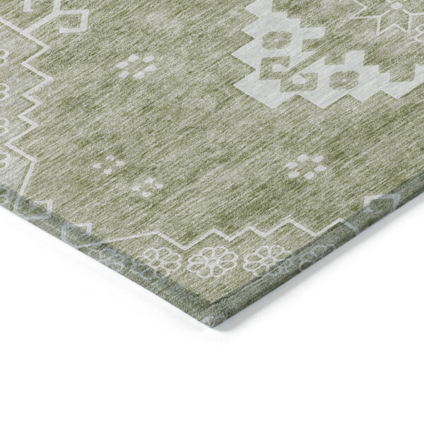 10' X 14' Artichoke Green Beige And Ivory Medallion Washable Indoor Outdoor Area Rug