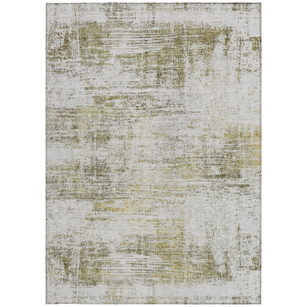 8' X 10' Pearl Ivory And Gold Abstract Washable Indoor Outdoor Area Rug