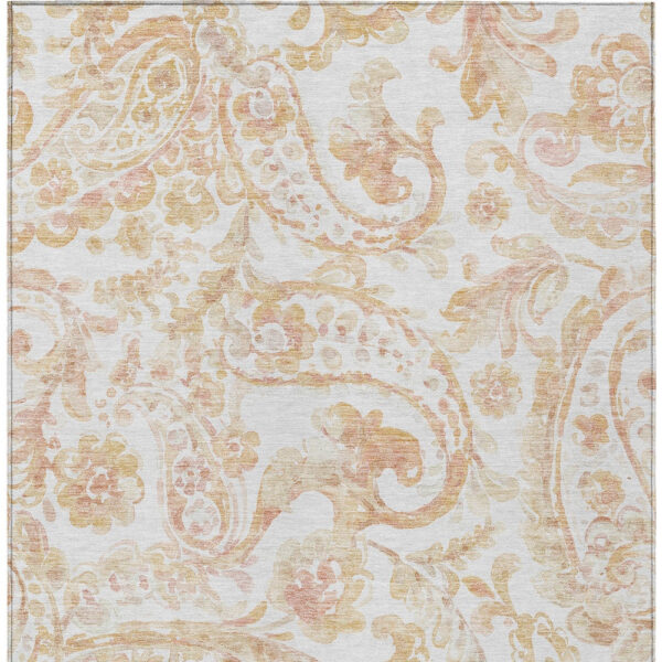 9' X 12' Coral Ivory And Peach Paisley Washable Indoor Outdoor Area Rug