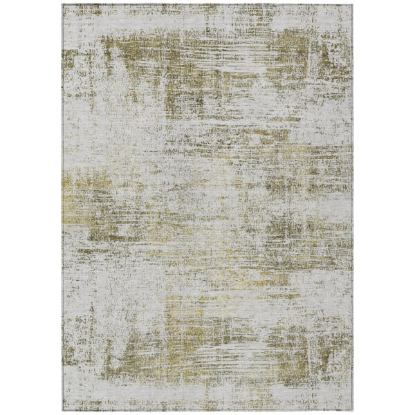 8' X 10' Pearl Ivory And Gold Abstract Washable Indoor Outdoor Area Rug
