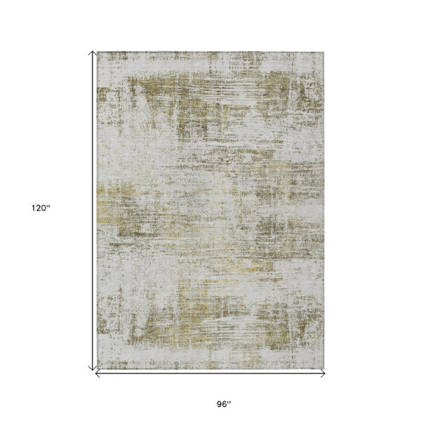 8' X 10' Pearl Ivory And Gold Abstract Washable Indoor Outdoor Area Rug