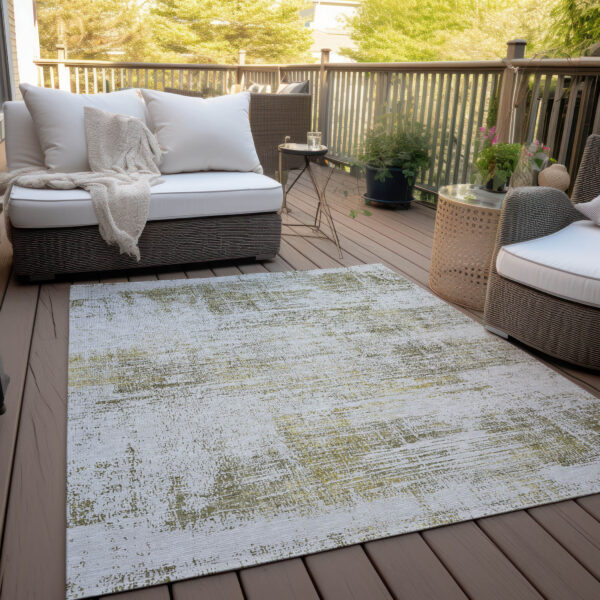 8' X 10' Pearl Ivory And Gold Abstract Washable Indoor Outdoor Area Rug