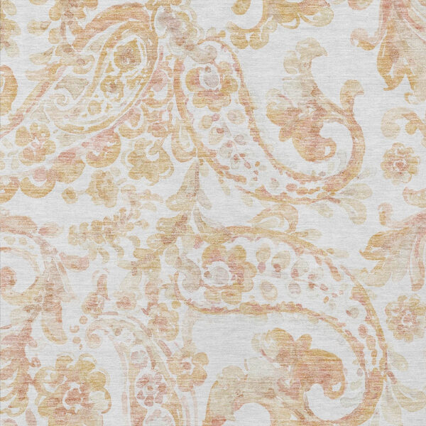 9' X 12' Coral Ivory And Peach Paisley Washable Indoor Outdoor Area Rug