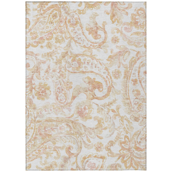 9' X 12' Coral Ivory And Peach Paisley Washable Indoor Outdoor Area Rug