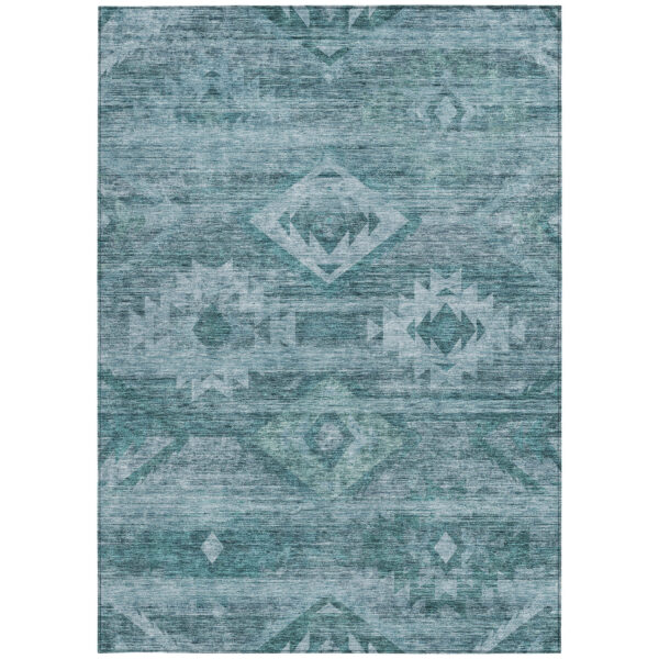 8' X 10' Teal Blue And Aqua Southwestern Washable Indoor Outdoor Area Rug