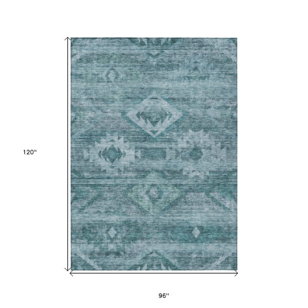8' X 10' Teal Blue And Aqua Southwestern Washable Indoor Outdoor Area Rug