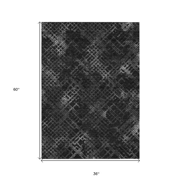 3' X 5' Charcoal Gray And Silver Geometric Washable Indoor Outdoor Area Rug
