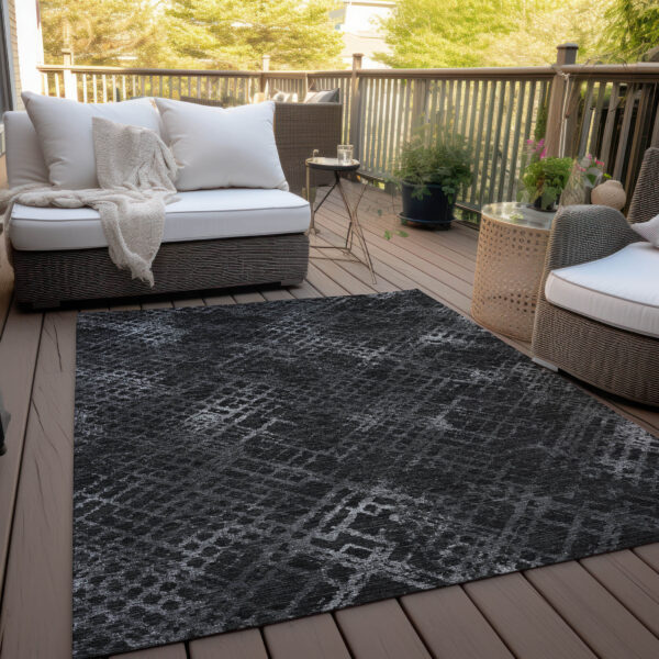 3' X 5' Charcoal Gray And Silver Geometric Washable Indoor Outdoor Area Rug
