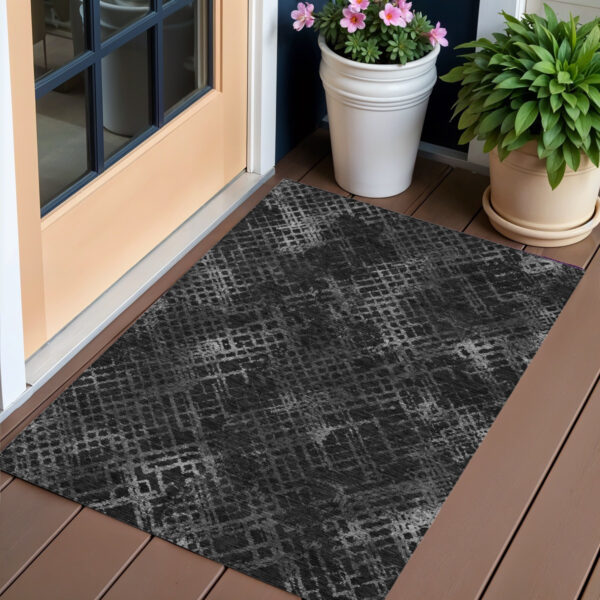 3' X 5' Charcoal Gray And Silver Geometric Washable Indoor Outdoor Area Rug