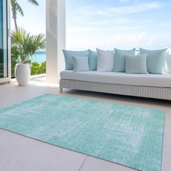 3' X 5' Turquoise And Teal Blue Abstract Washable Indoor Outdoor Area Rug