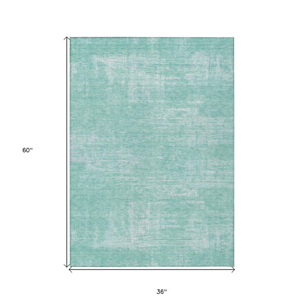 3' X 5' Turquoise And Teal Blue Abstract Washable Indoor Outdoor Area Rug