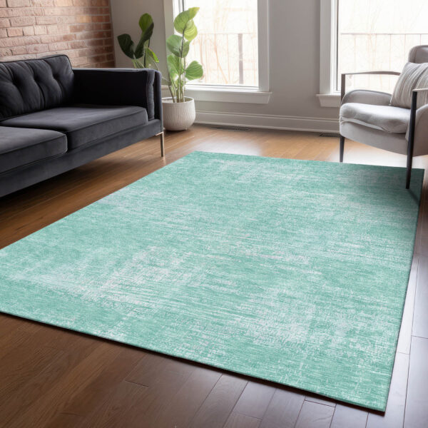 3' X 5' Turquoise And Teal Blue Abstract Washable Indoor Outdoor Area Rug