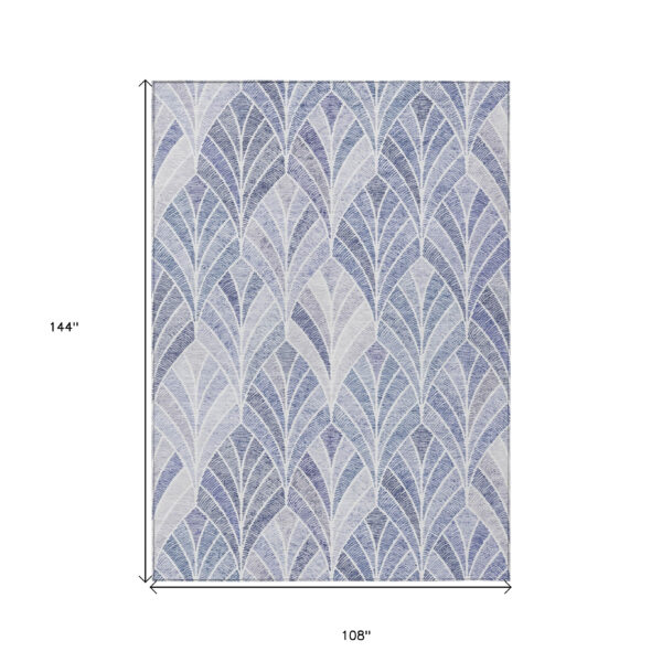 9' X 12' Denim Blue And Sky Blue Geometric Washable Indoor Outdoor Area Rug