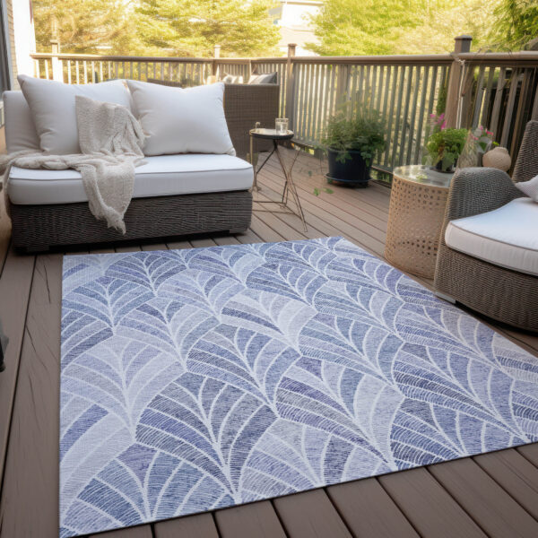 9' X 12' Denim Blue And Sky Blue Geometric Washable Indoor Outdoor Area Rug