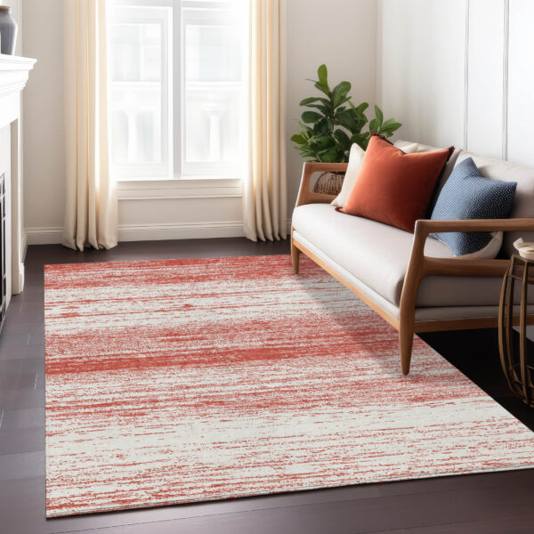 3' X 5' Red And Ivory Striped Washable Indoor Outdoor Area Rug