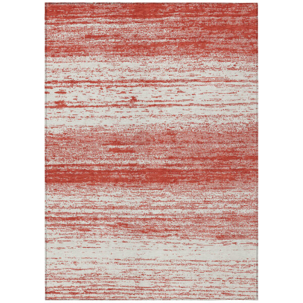 3' X 5' Red And Ivory Striped Washable Indoor Outdoor Area Rug