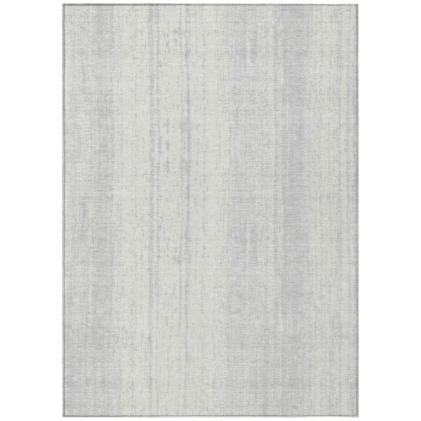 8' X 10' Silver And Ivory Striped Washable Indoor Outdoor Area Rug