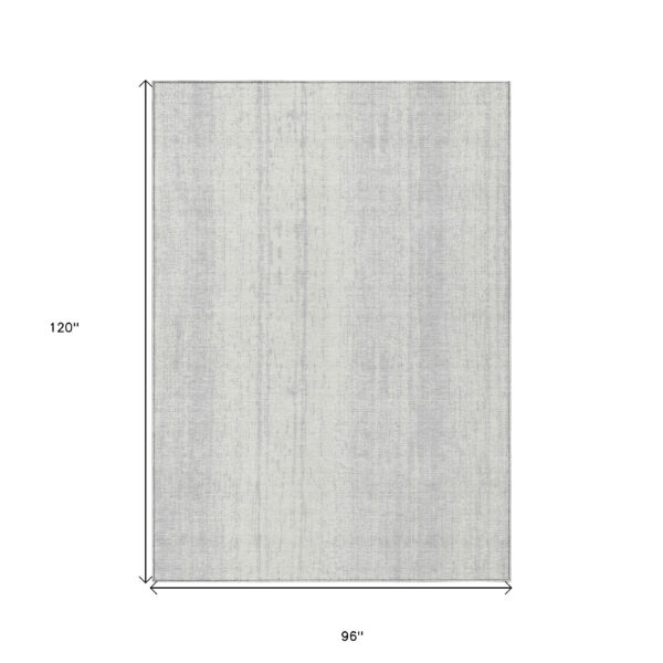 8' X 10' Silver And Ivory Striped Washable Indoor Outdoor Area Rug