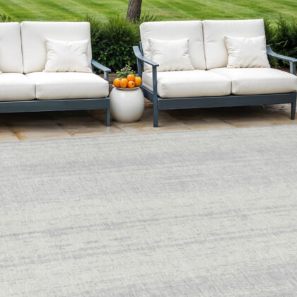 8' X 10' Silver And Ivory Striped Washable Indoor Outdoor Area Rug