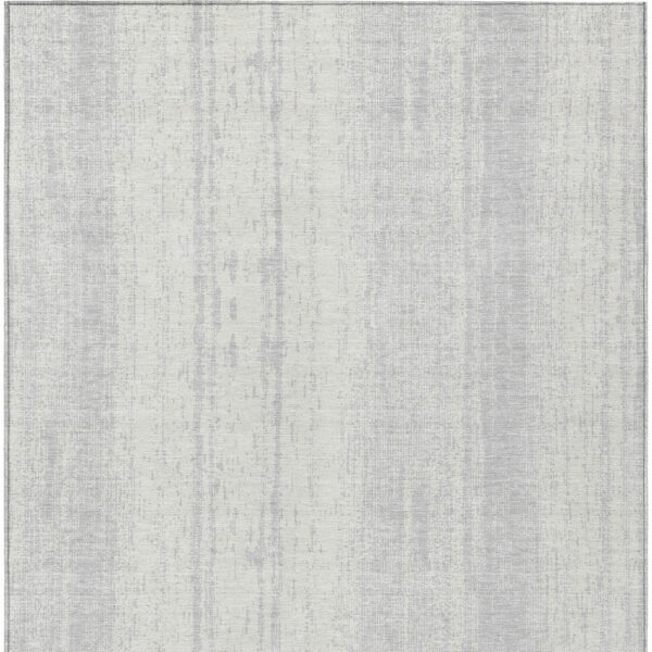 8' X 10' Silver And Ivory Striped Washable Indoor Outdoor Area Rug
