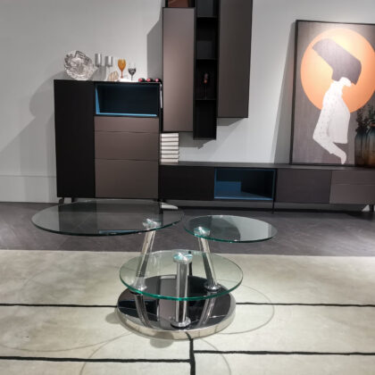 32" Clear And Silver Glass And Metal Round Floor Shelf Coffee Table