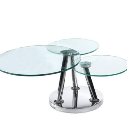 32" Clear And Silver Glass And Metal Round Floor Shelf Coffee Table