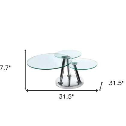 32" Clear And Silver Glass And Metal Round Floor Shelf Coffee Table