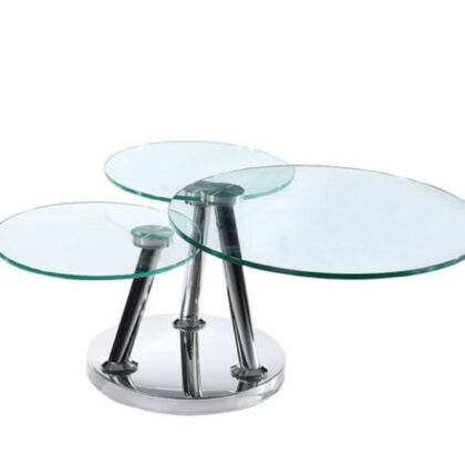 32" Clear And Silver Glass And Metal Round Floor Shelf Coffee Table