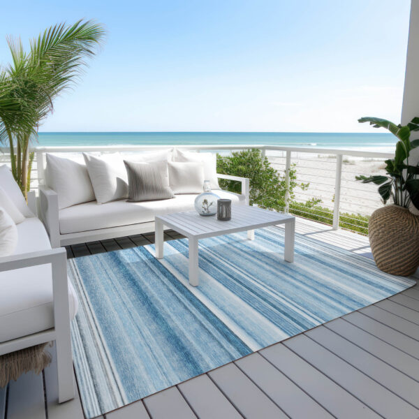 3' X 5' Blue Striped Washable Non Skid Indoor Outdoor Area Rug