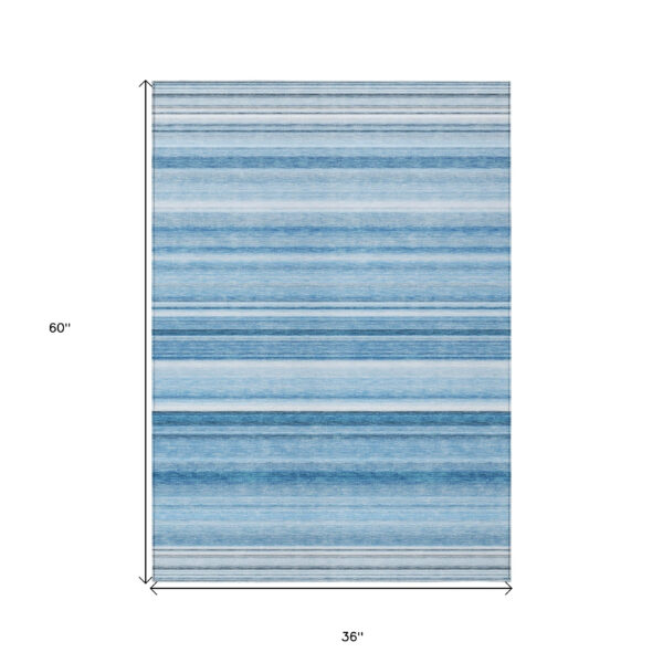 3' X 5' Blue Striped Washable Non Skid Indoor Outdoor Area Rug