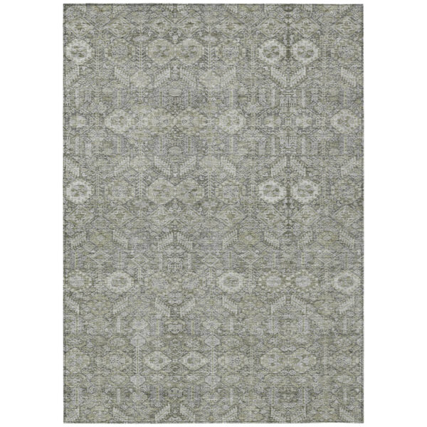 10' X 14' Cream and Tan Floral Washable Non Skid Indoor Outdoor Area Rug