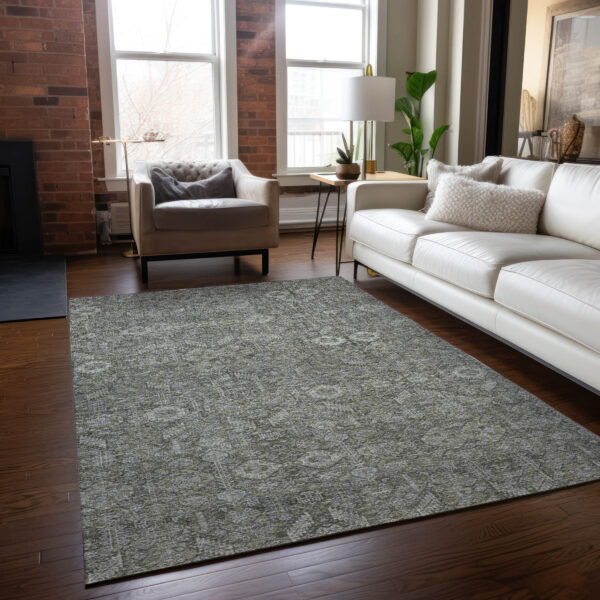 10' X 14' Cream and Tan Floral Washable Non Skid Indoor Outdoor Area Rug