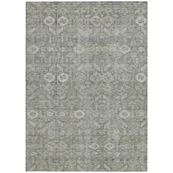 10' X 14' Cream and Tan Floral Washable Non Skid Indoor Outdoor Area Rug
