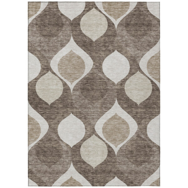 5' X 8' Taupe Beige And Brown Ogee Washable Indoor Outdoor Area Rug