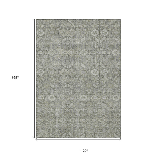10' X 14' Cream and Tan Floral Washable Non Skid Indoor Outdoor Area Rug