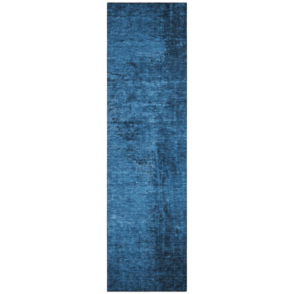 8' Runner Navy Blue Abstract Washable Non Skid Indoor Outdoor Runner Rug