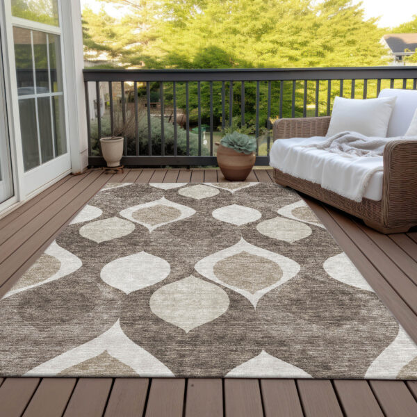 5' X 8' Taupe Beige And Brown Ogee Washable Indoor Outdoor Area Rug