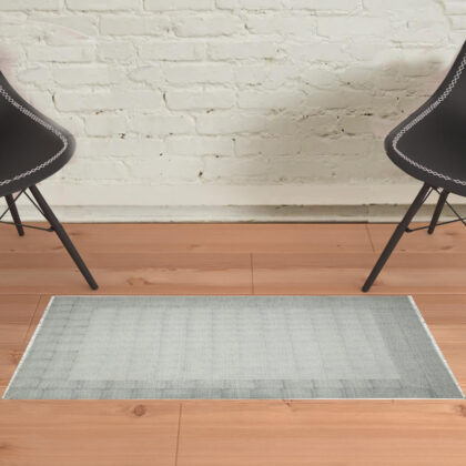 2' x 3' Blue and Ivory Geometric Flatweave Handmade Distressed Area Rug with Fringe