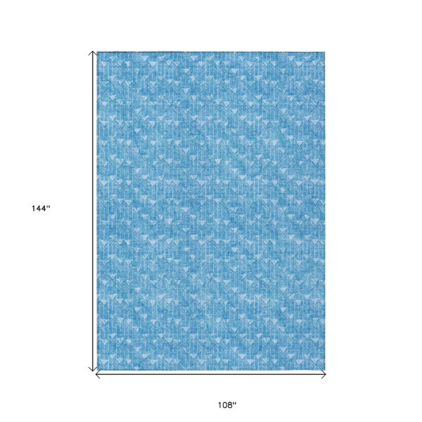 9' X 12' Blue Geometric Washable Indoor Outdoor Area Rug